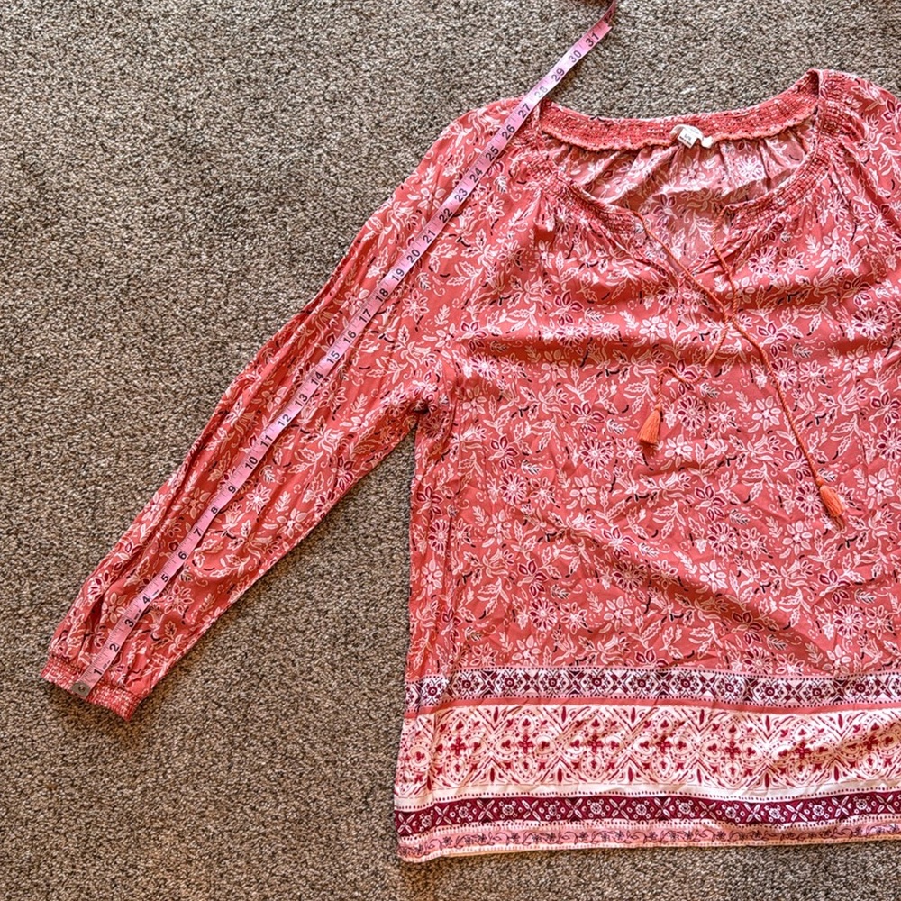 beachlunchlounge | Peach Long Sleeve Tie w/ Tassle Front Blouse - Picture 11 of 13